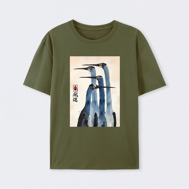 Three Cranes Standing Together In Harmony T-Shirt