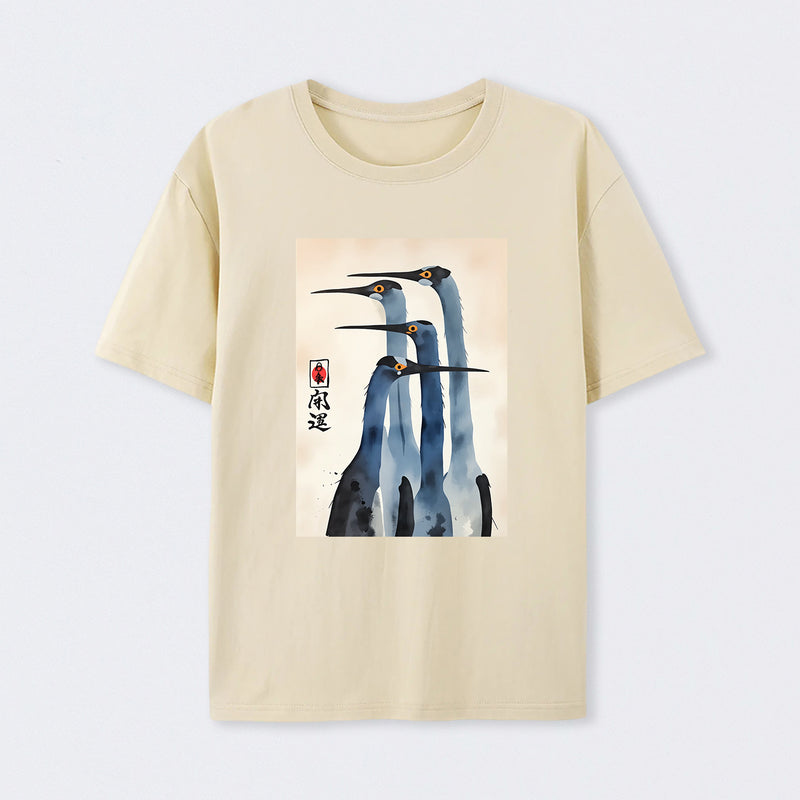 Three Cranes Standing Together In Harmony T-Shirt