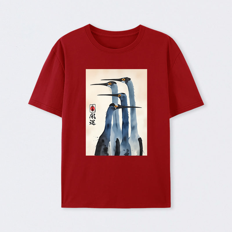 Three Cranes Standing Together In Harmony T-Shirt