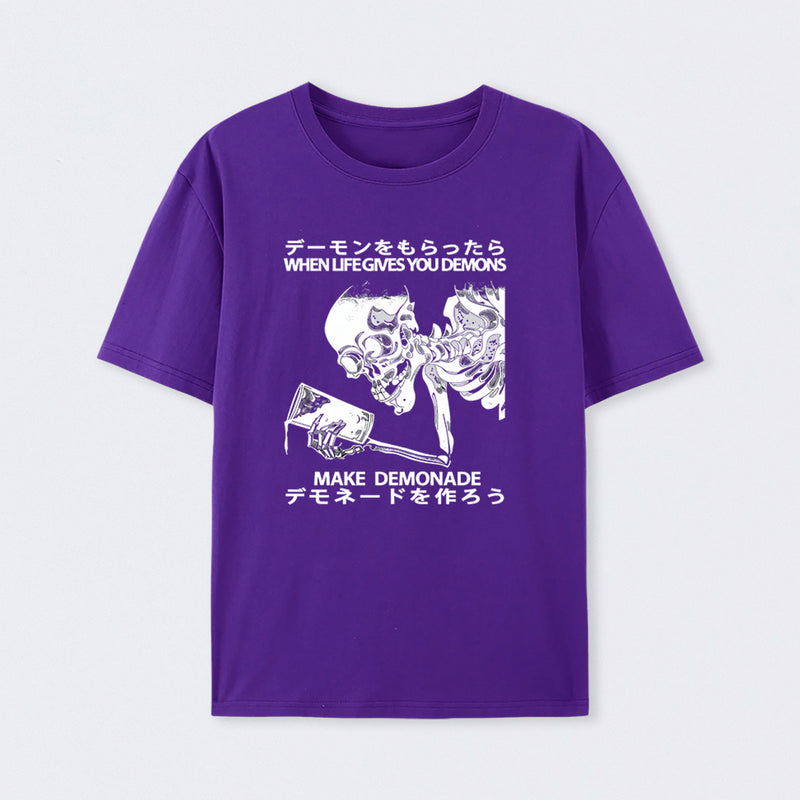 Demon Skeleton Holding Glass With Text T-Shirt