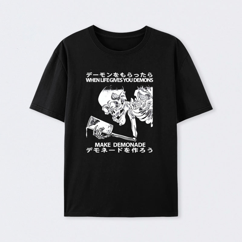 Demon Skeleton Holding Glass With Text T-Shirt