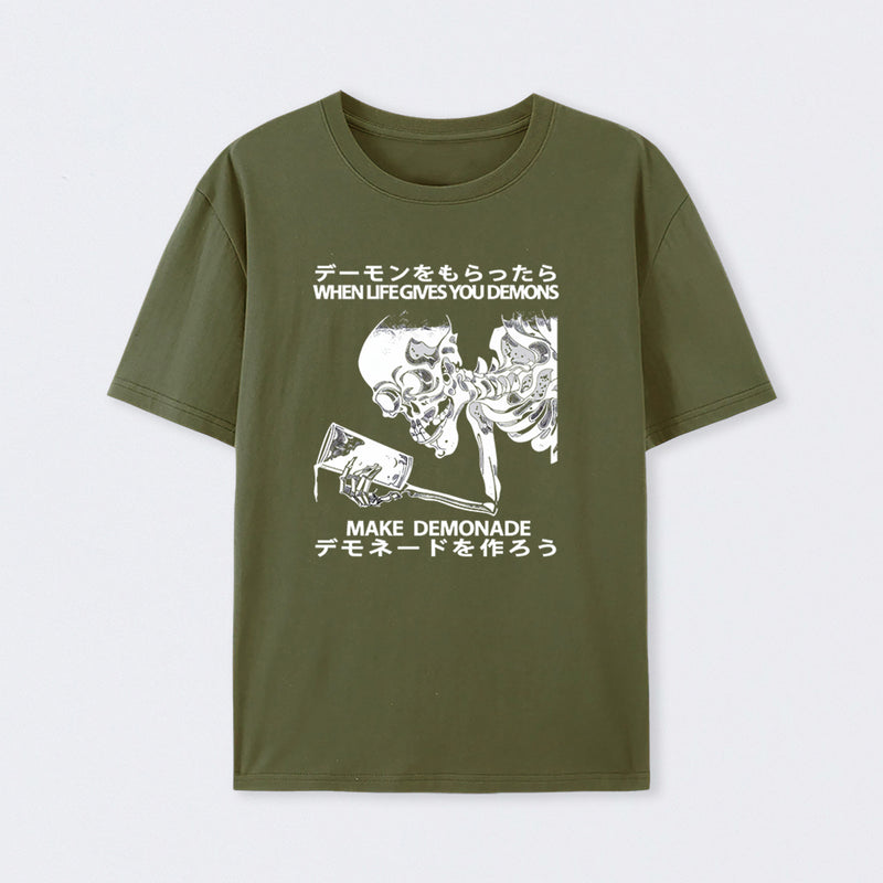 Demon Skeleton Holding Glass With Text T-Shirt