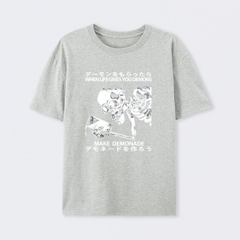 Demon Skeleton Holding Glass With Text T-Shirt