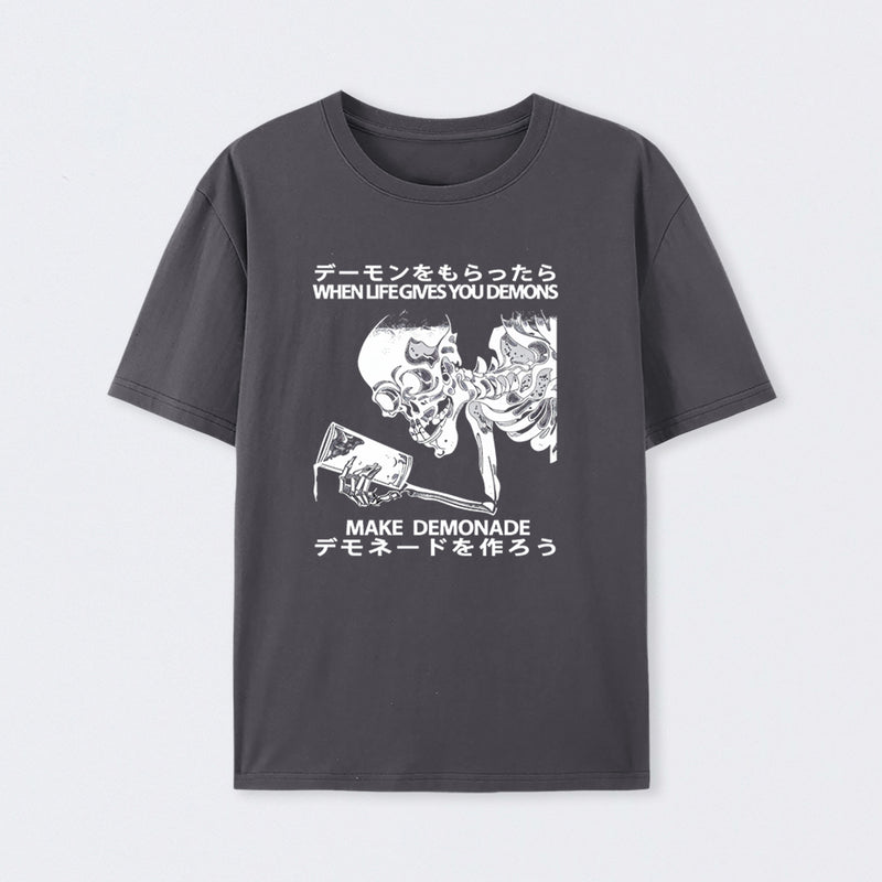 Demon Skeleton Holding Glass With Text T-Shirt