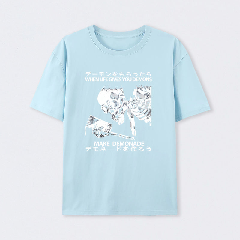 Demon Skeleton Holding Glass With Text T-Shirt