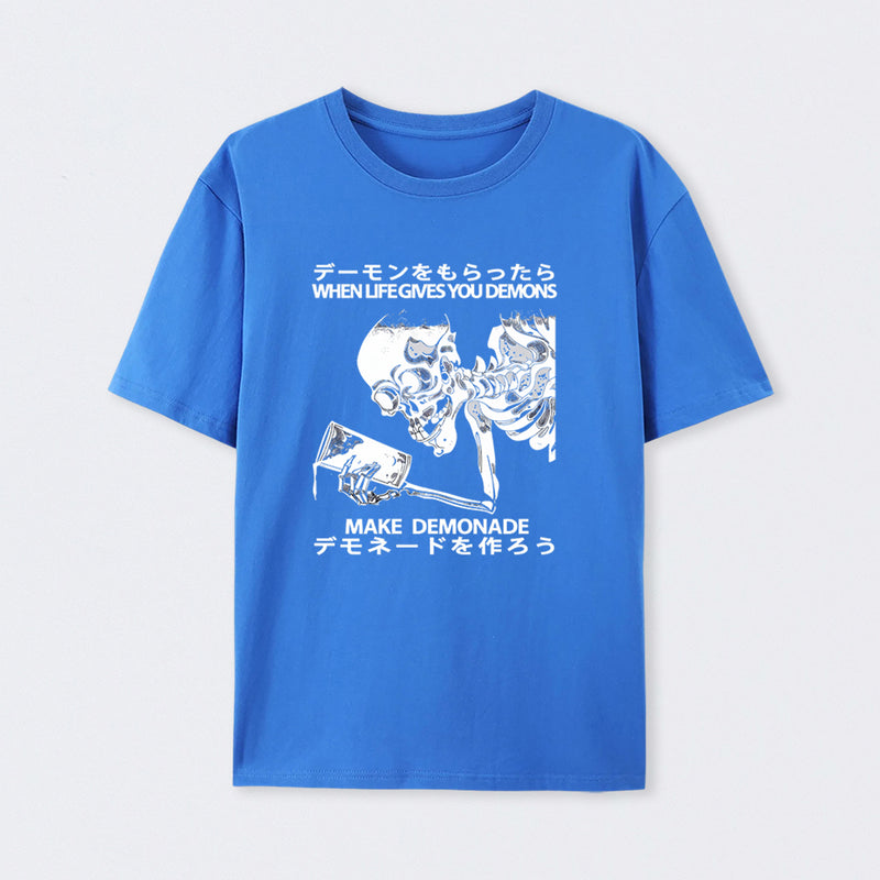 Demon Skeleton Holding Glass With Text T-Shirt