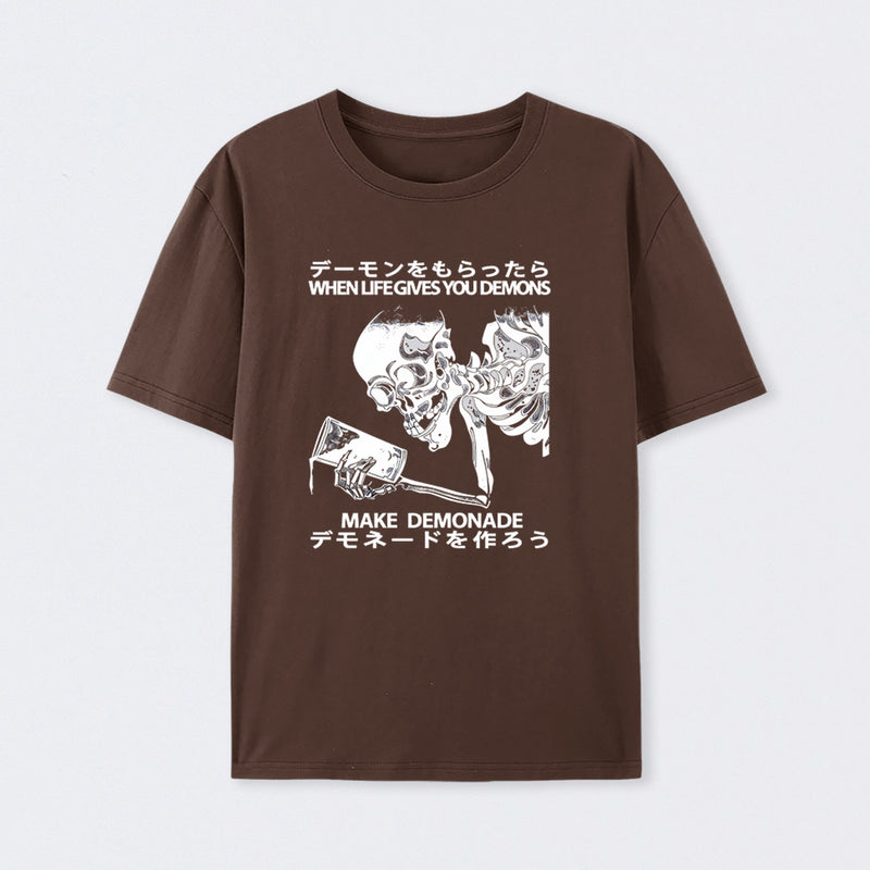 Demon Skeleton Holding Glass With Text T-Shirt