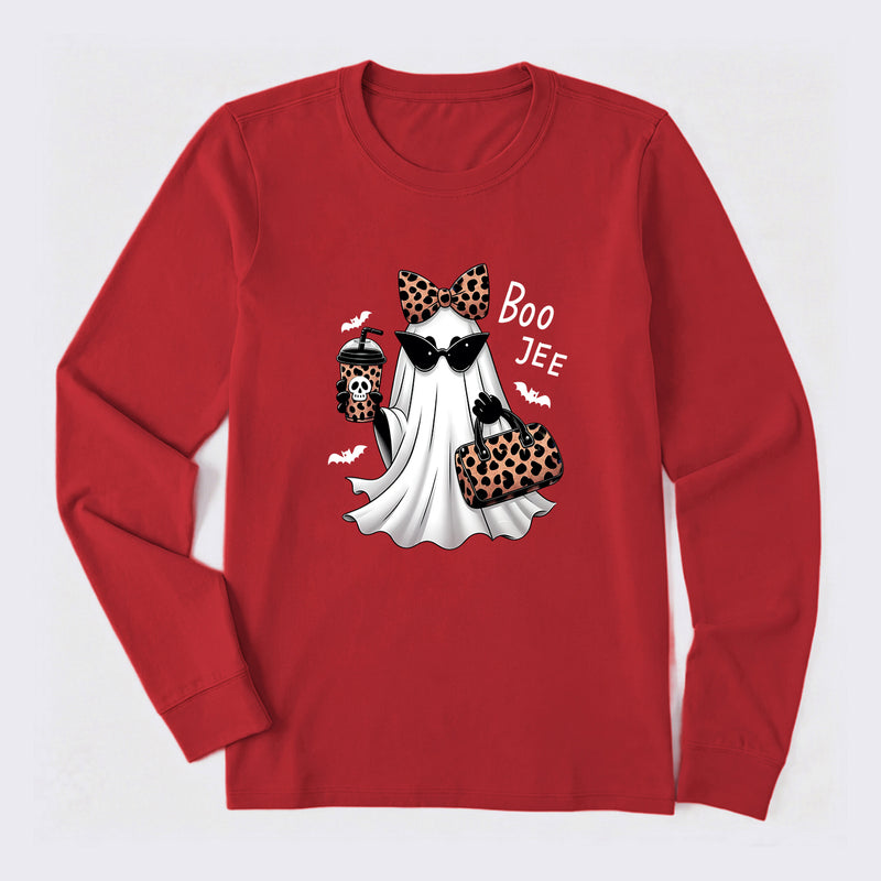 Boo-Jee Leopard Ghost Funny Fall Halloween Long Sleeve T-Shirt