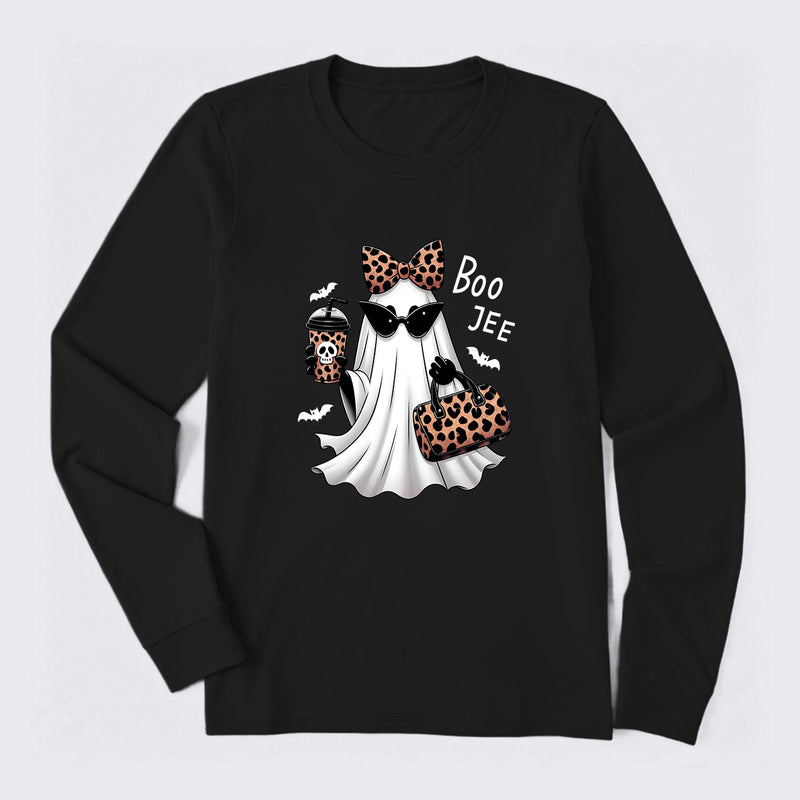 Boo-Jee Leopard Ghost Funny Fall Halloween Long Sleeve T-Shirt
