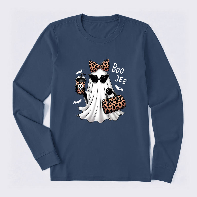 Boo-Jee Leopard Ghost Funny Fall Halloween Long Sleeve T-Shirt