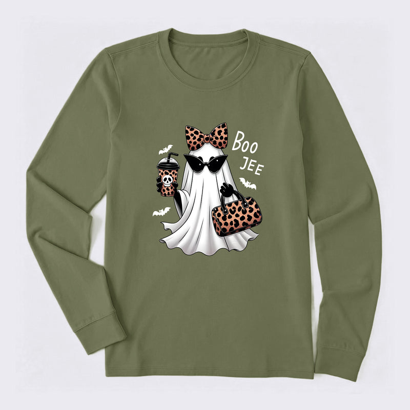 Boo-Jee Leopard Ghost Funny Fall Halloween Long Sleeve T-Shirt