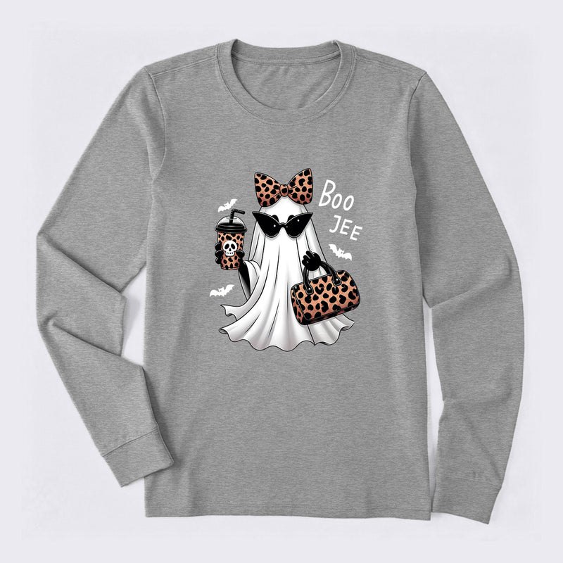 Boo-Jee Leopard Ghost Funny Fall Halloween Long Sleeve T-Shirt