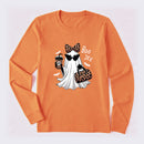Boo-Jee Leopard Ghost Funny Fall Halloween Long Sleeve T-Shirt