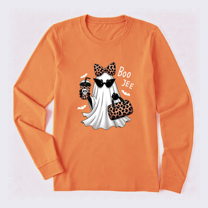 Boo-Jee Leopard Ghost Funny Fall Halloween Long Sleeve T-Shirt