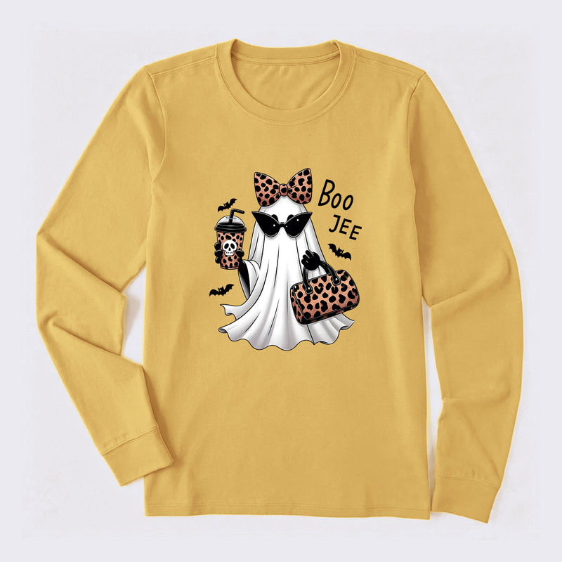 Boo-Jee Leopard Ghost Funny Fall Halloween Long Sleeve T-Shirt