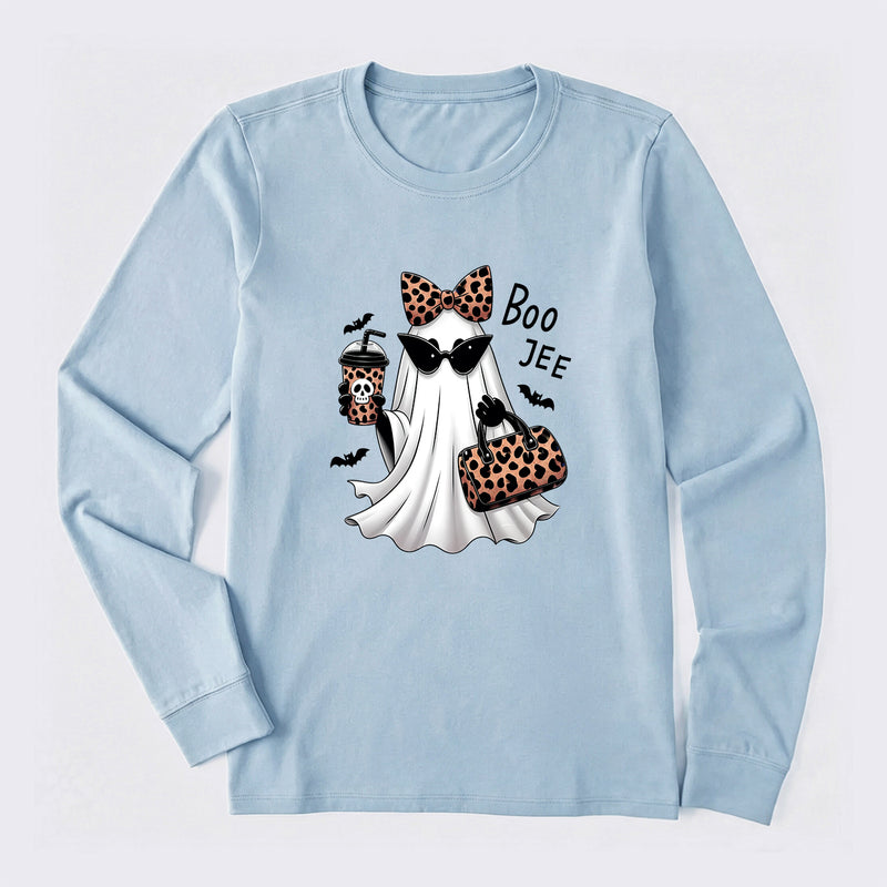 Boo-Jee Leopard Ghost Funny Fall Halloween Long Sleeve T-Shirt