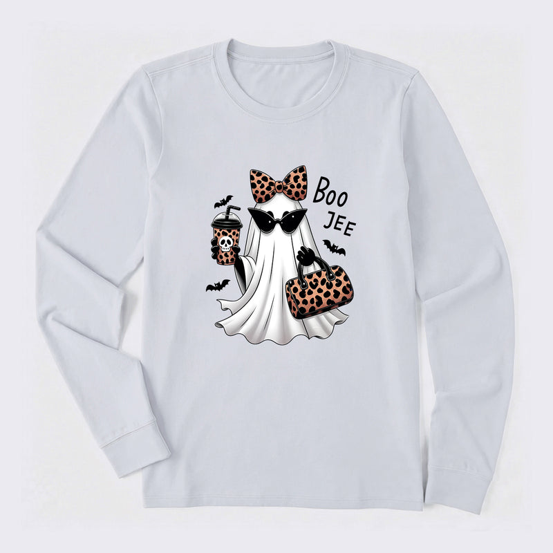 Boo-Jee Leopard Ghost Funny Fall Halloween Long Sleeve T-Shirt