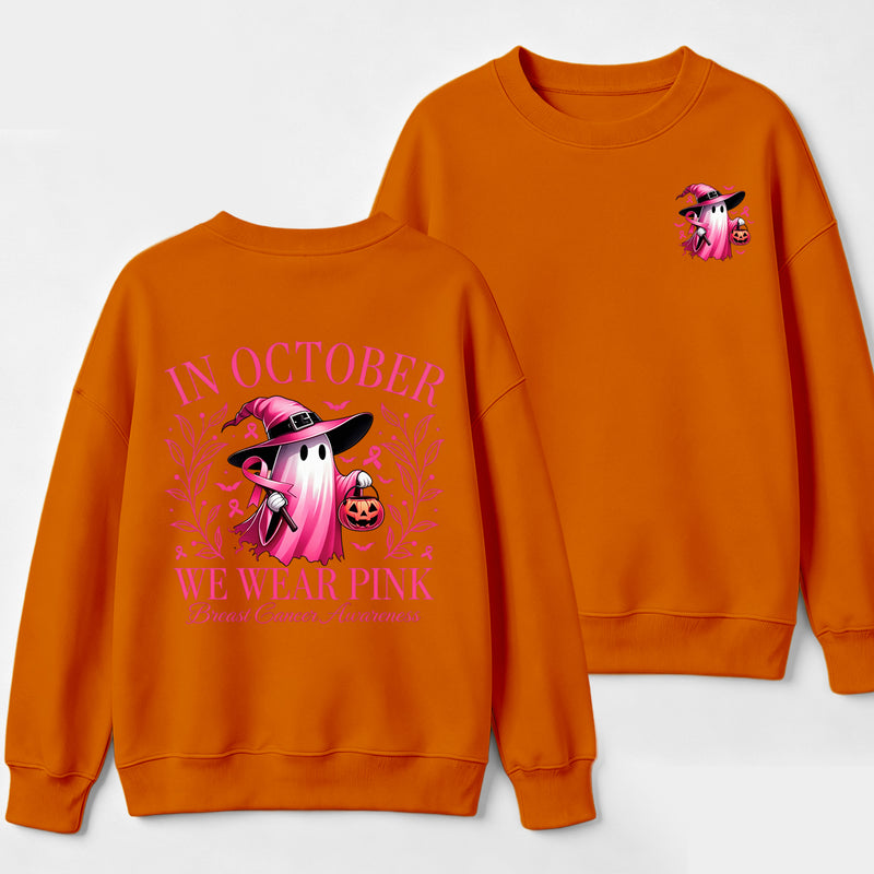 In October We Wear Pink Ghost Halloween Breast Cancer Awareness Sweatshirt