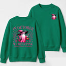 In October We Wear Pink Ghost Halloween Breast Cancer Awareness Sweatshirt