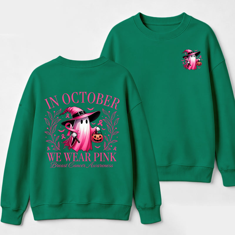 In October We Wear Pink Ghost Halloween Breast Cancer Awareness Sweatshirt