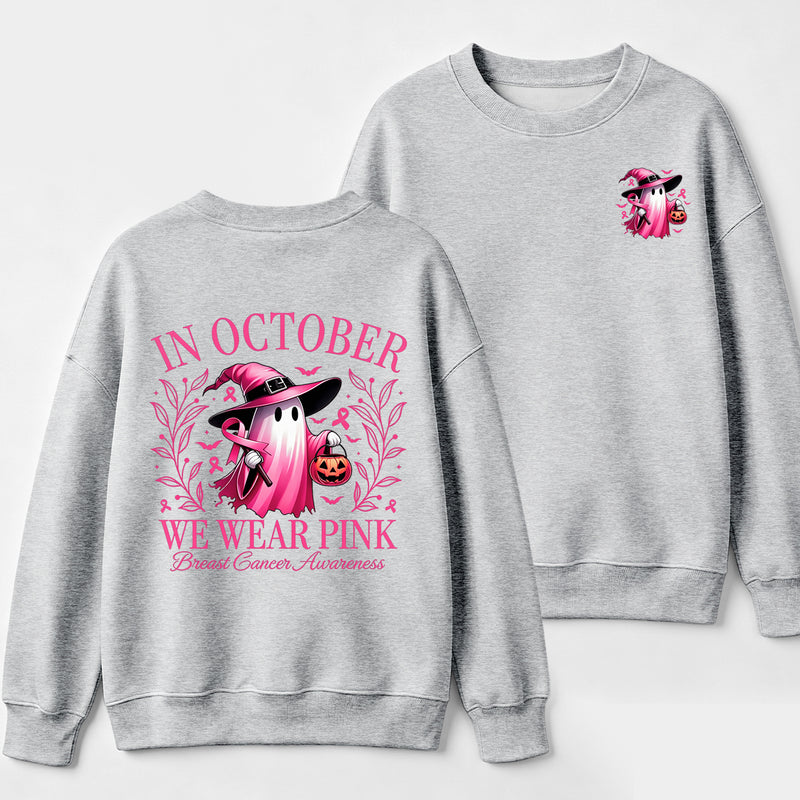 In October We Wear Pink Ghost Halloween Breast Cancer Awareness Sweatshirt
