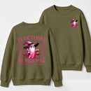 In October We Wear Pink Ghost Halloween Breast Cancer Awareness Sweatshirt
