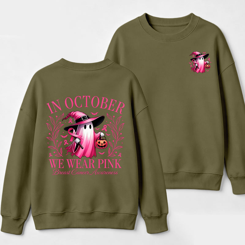 In October We Wear Pink Ghost Halloween Breast Cancer Awareness Sweatshirt