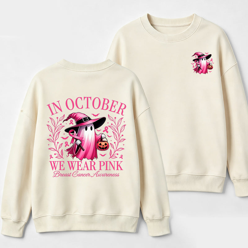 In October We Wear Pink Ghost Halloween Breast Cancer Awareness Sweatshirt