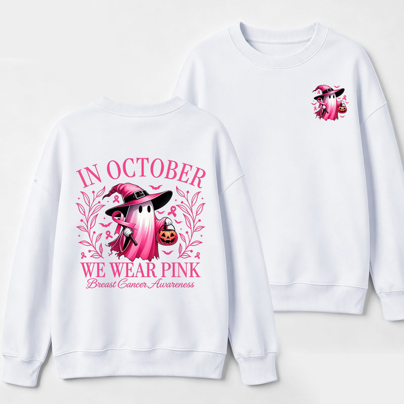 In October We Wear Pink Ghost Halloween Breast Cancer Awareness Sweatshirt