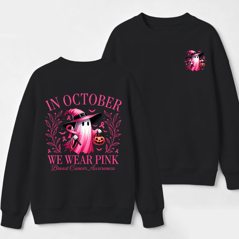 In October We Wear Pink Ghost Halloween Breast Cancer Awareness Sweatshirt