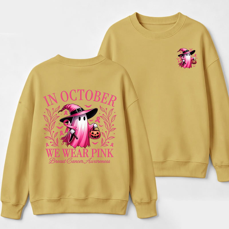 In October We Wear Pink Ghost Halloween Breast Cancer Awareness Sweatshirt