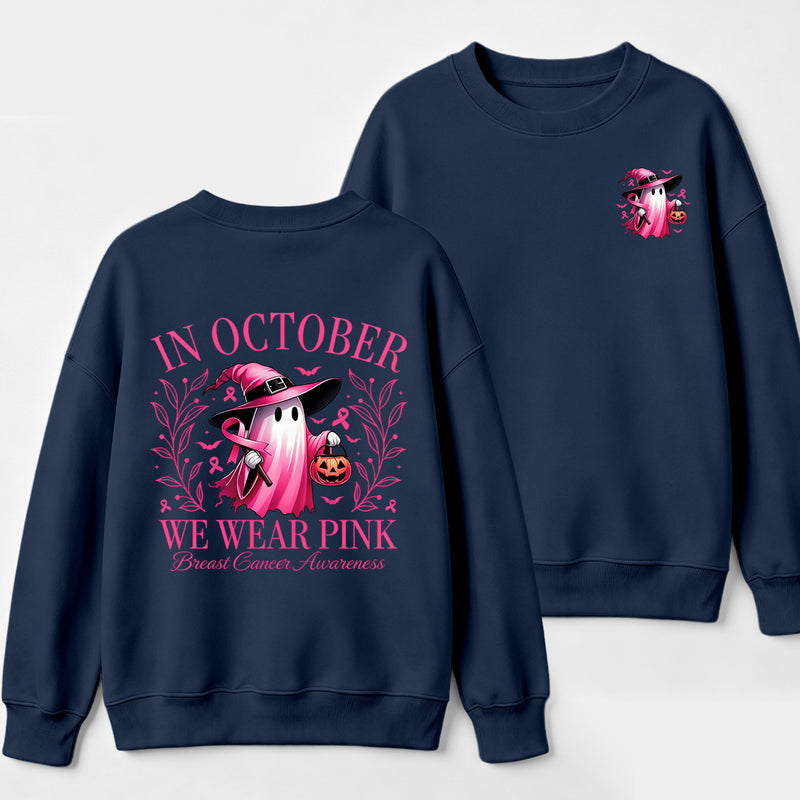 In October We Wear Pink Ghost Halloween Breast Cancer Awareness Sweatshirt