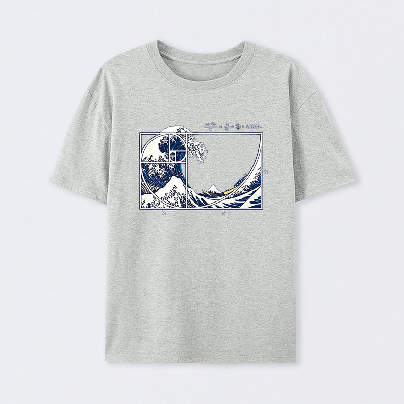 Grey The Great Fibonacci Wave Science T-Shirt