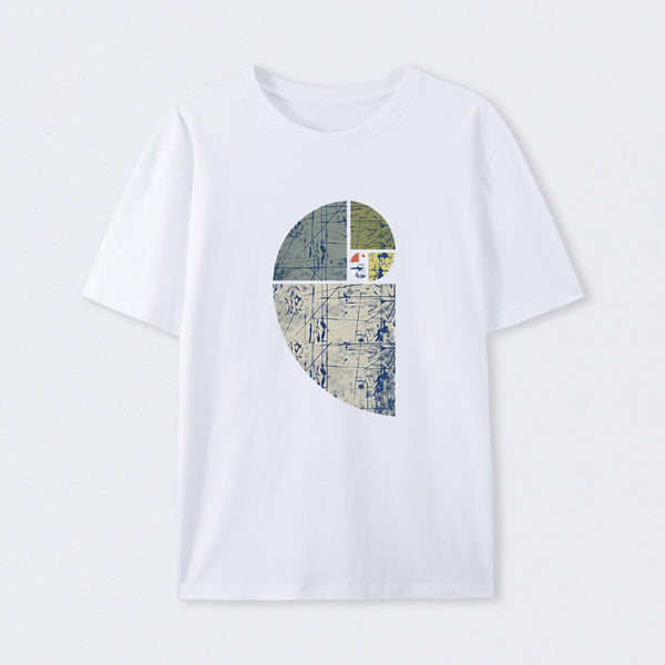 White Distressed Fibonacci Spiral Graphic T-Shirt