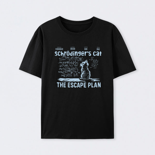 Black SchrÖdinger's Cat Escape Plan Interesting Physics Science T-Shirt
