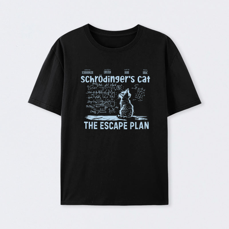 Black SchrÖdinger's Cat Escape Plan Interesting Physics Science T-Shirt