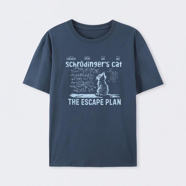 Navy SchrÖdinger's Cat Escape Plan Interesting Physics Science T-Shirt