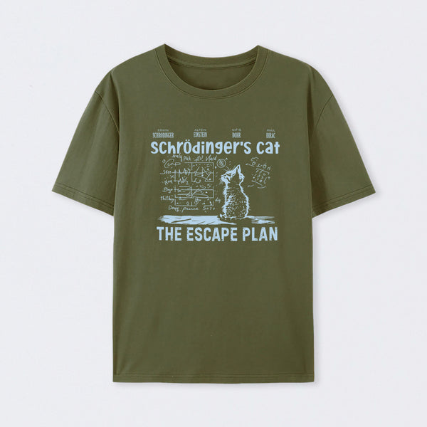 Army Green SchrÖdinger's Cat Escape Plan Interesting Physics Science T-Shirt