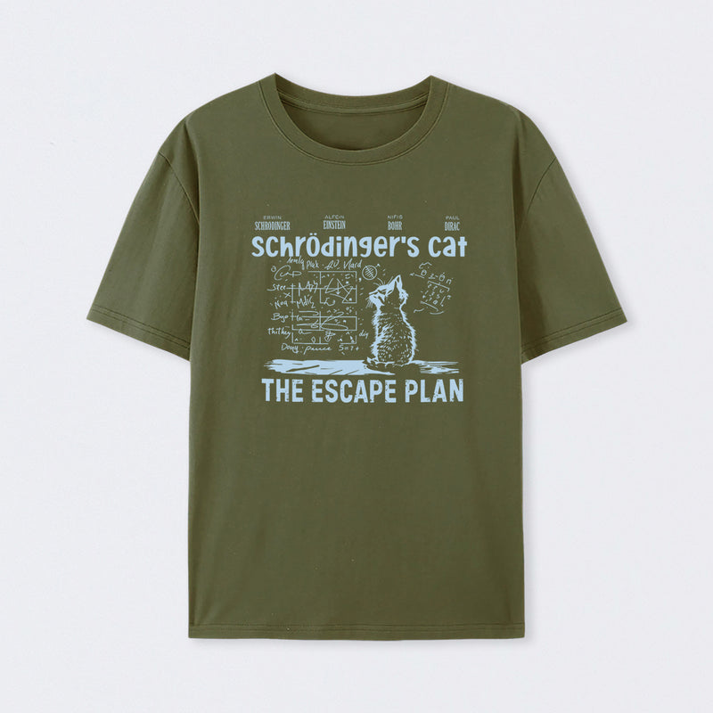 Army Green SchrÖdinger's Cat Escape Plan Interesting Physics Science T-Shirt