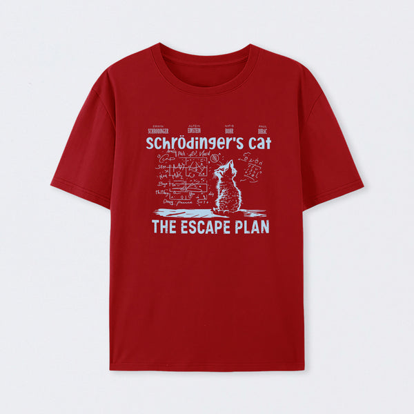 Red SchrÖdinger's Cat Escape Plan Interesting Physics Science T-Shirt