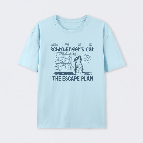 Light Blue SchrÖdinger's Cat Escape Plan Interesting Physics Science T-Shirt