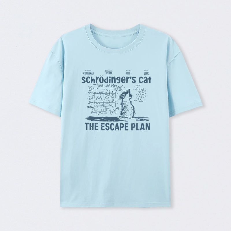 Light Blue SchrÖdinger's Cat Escape Plan Interesting Physics Science T-Shirt