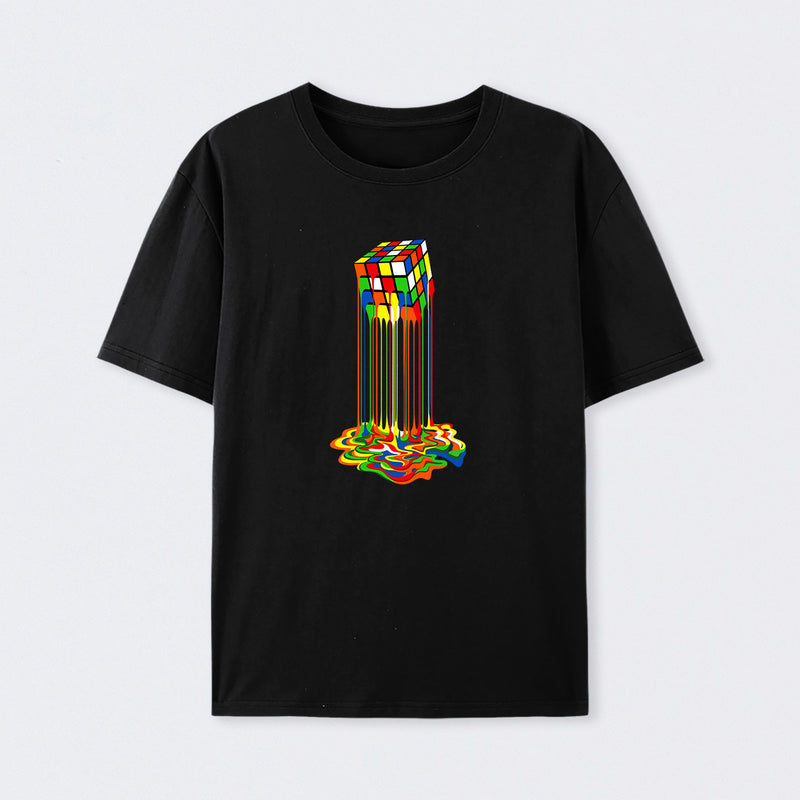 Rainbow Abstraction melted cube Cotton Unisex Geek T-Shirt