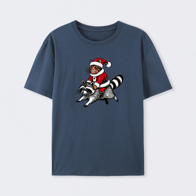 Santa Cat on A Raccoon T-Shirt
