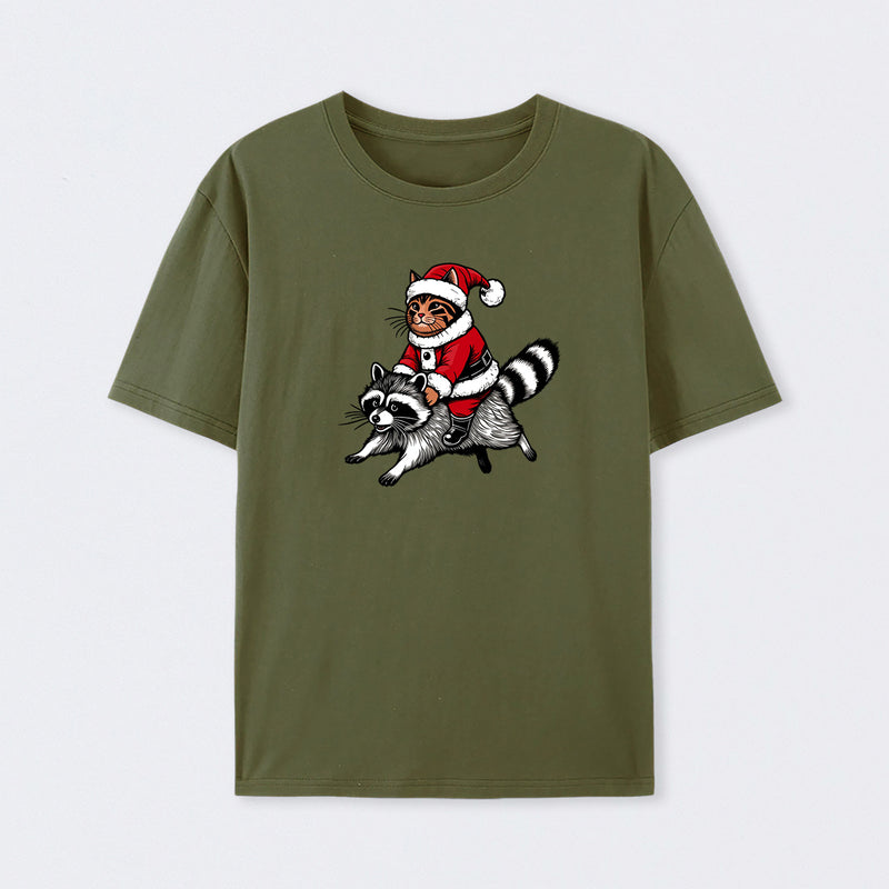 Santa Cat on A Raccoon T-Shirt