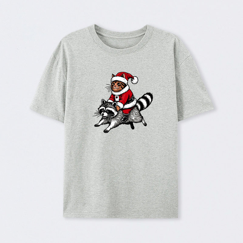 Santa Cat on A Raccoon T-Shirt