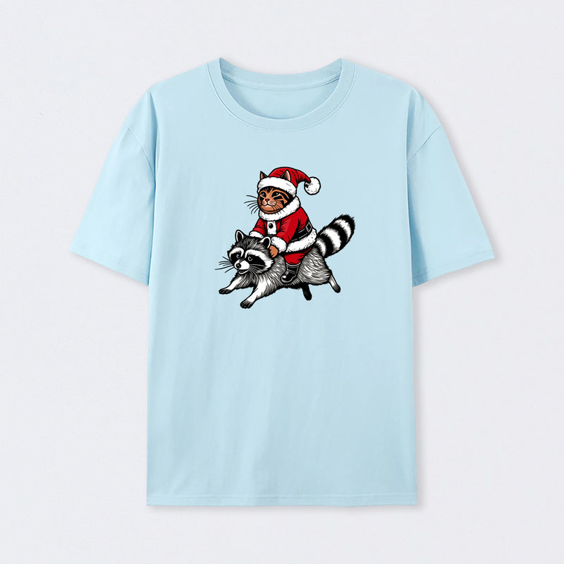 Santa Cat on A Raccoon T-Shirt