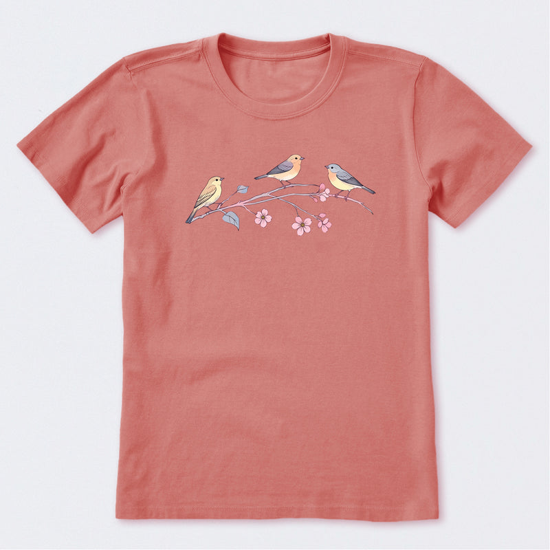 Three Little Birds on Flowers Short Sleeve T-Shirt