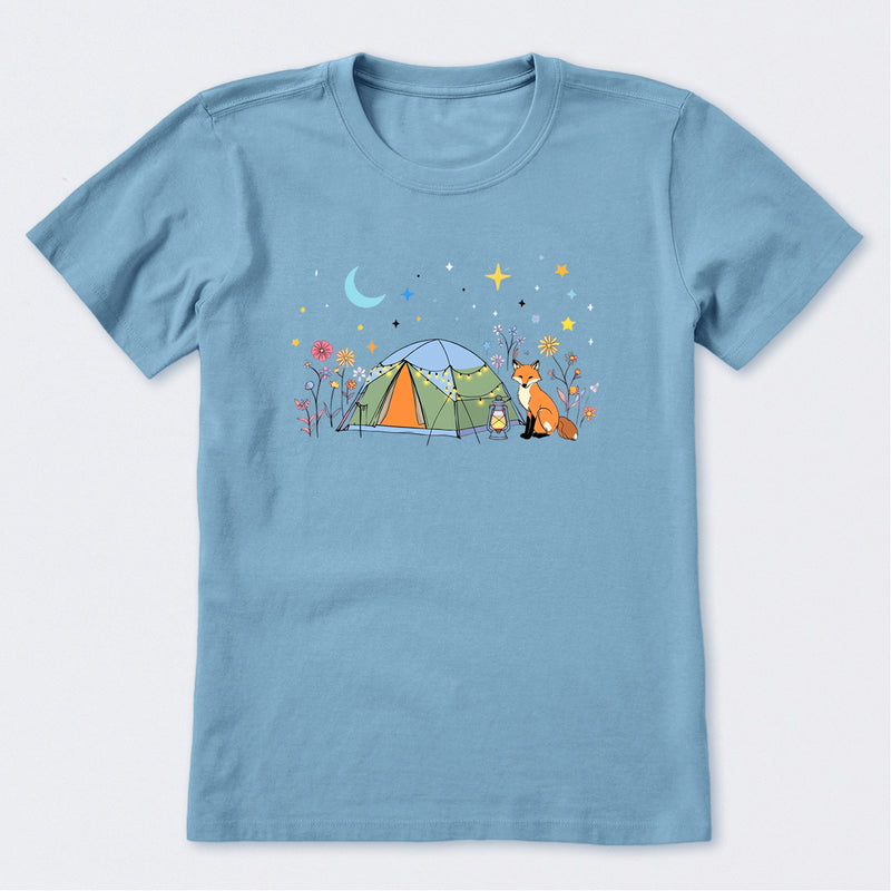 Camping Fox Flowers Short Sleeve T-Shirt