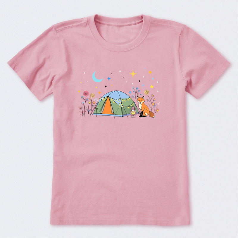 Camping Fox Flowers Short Sleeve T-Shirt